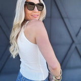 V-Neck Sweater Knit Cami Tank In Ivory - Infinity Raine