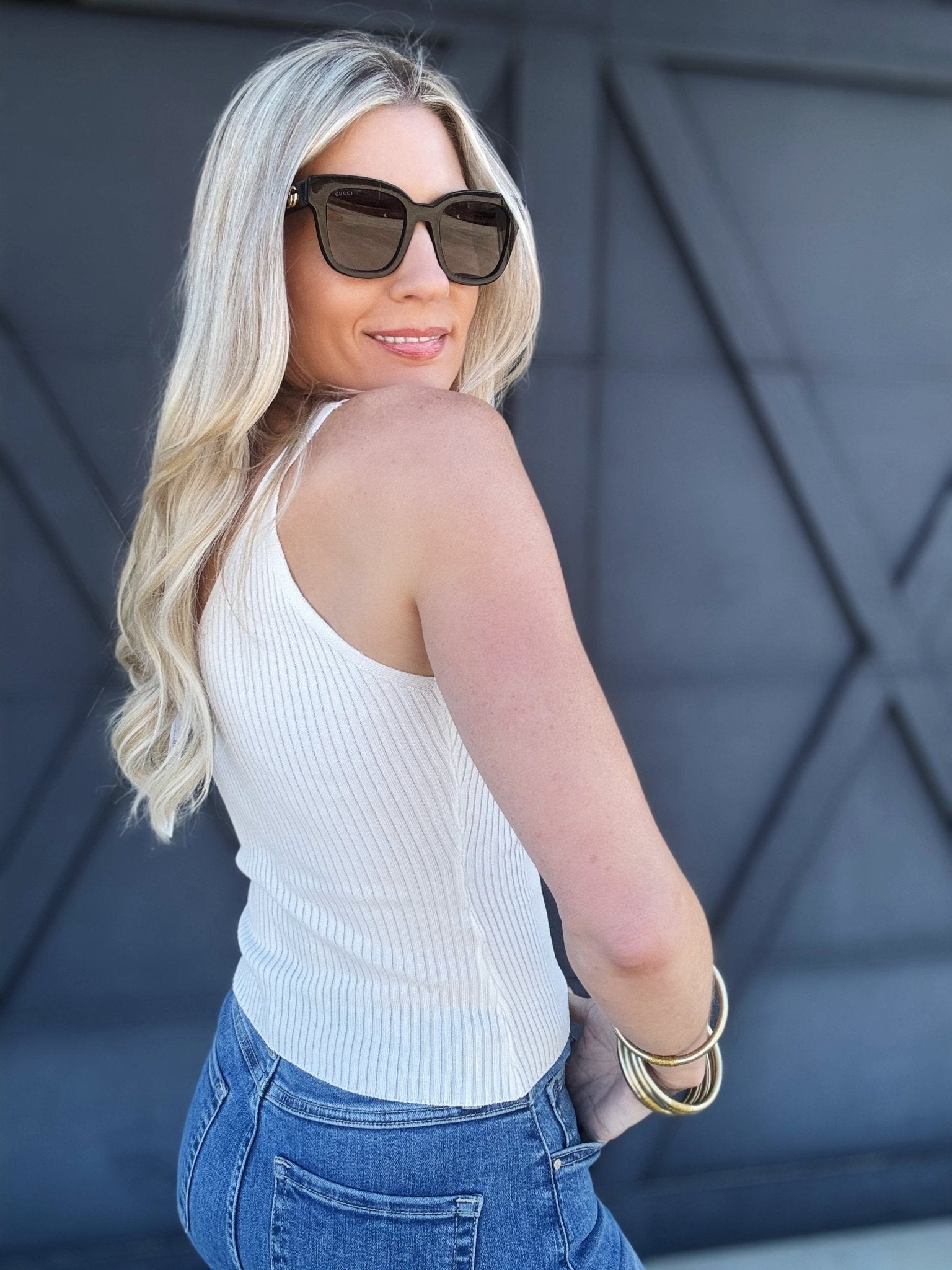 V-Neck Sweater Knit Cami Tank In Ivory - Infinity Raine