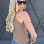 V-Neck Sweater Knit Cami Tank In Tan - Infinity Raine