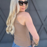 V-Neck Sweater Knit Cami Tank In Tan - Infinity Raine