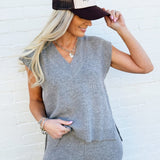 V-Neck Sweater Vest Top In Grey - Infinity Raine