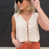 V-neck Textured Sleeveless Knit Vest In Cream - Infinity Raine