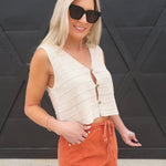 V-neck Textured Sleeveless Knit Vest In Cream - Infinity Raine