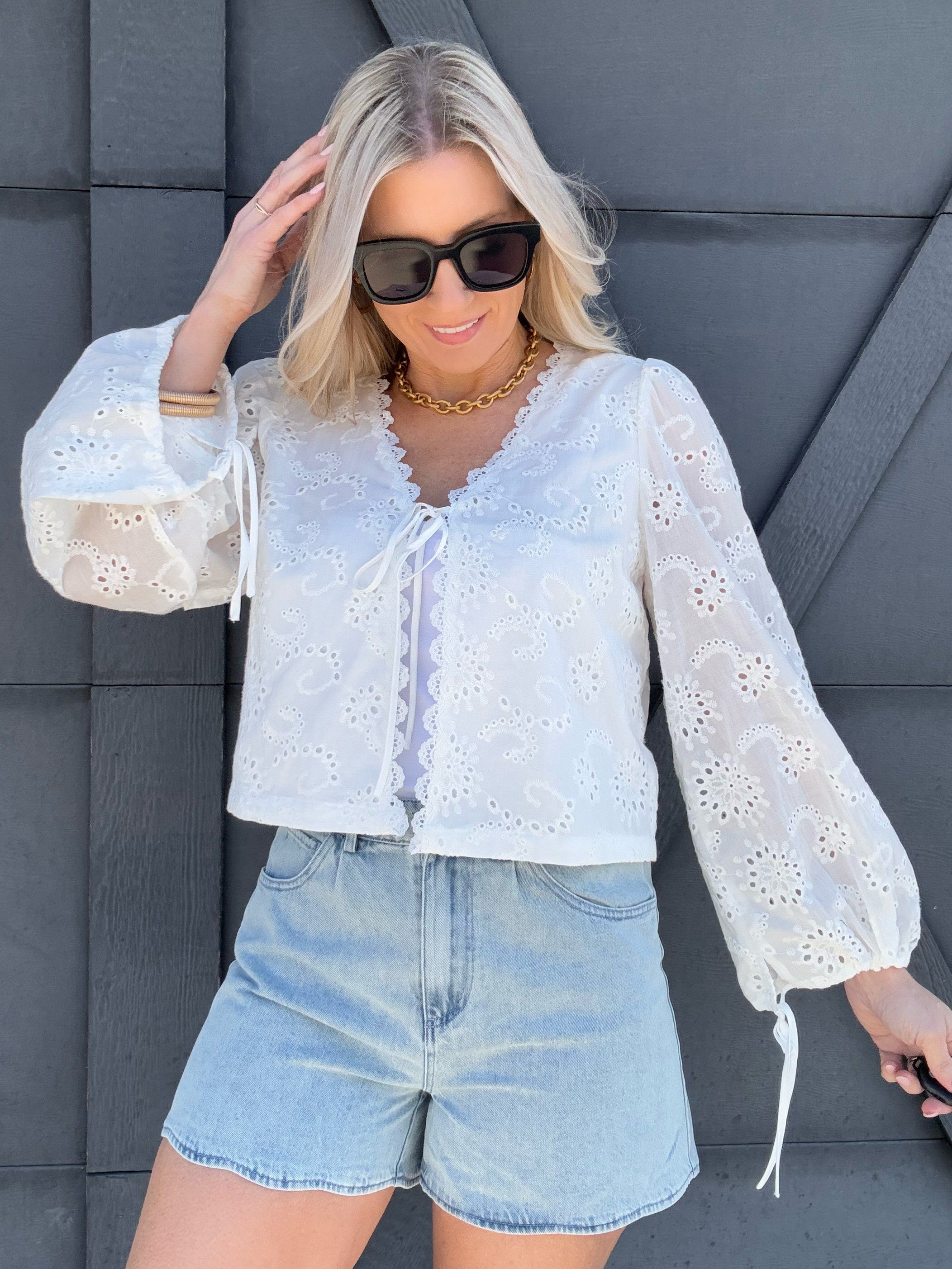 High Rise Scalloped Denim Shorts - Infinity Raine