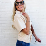Vegan Leather Twist Blouse In Cream - Infinity Raine