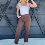 Twill Back Invisible Zipper Tucked Trouser In Brown - Infinity Raine