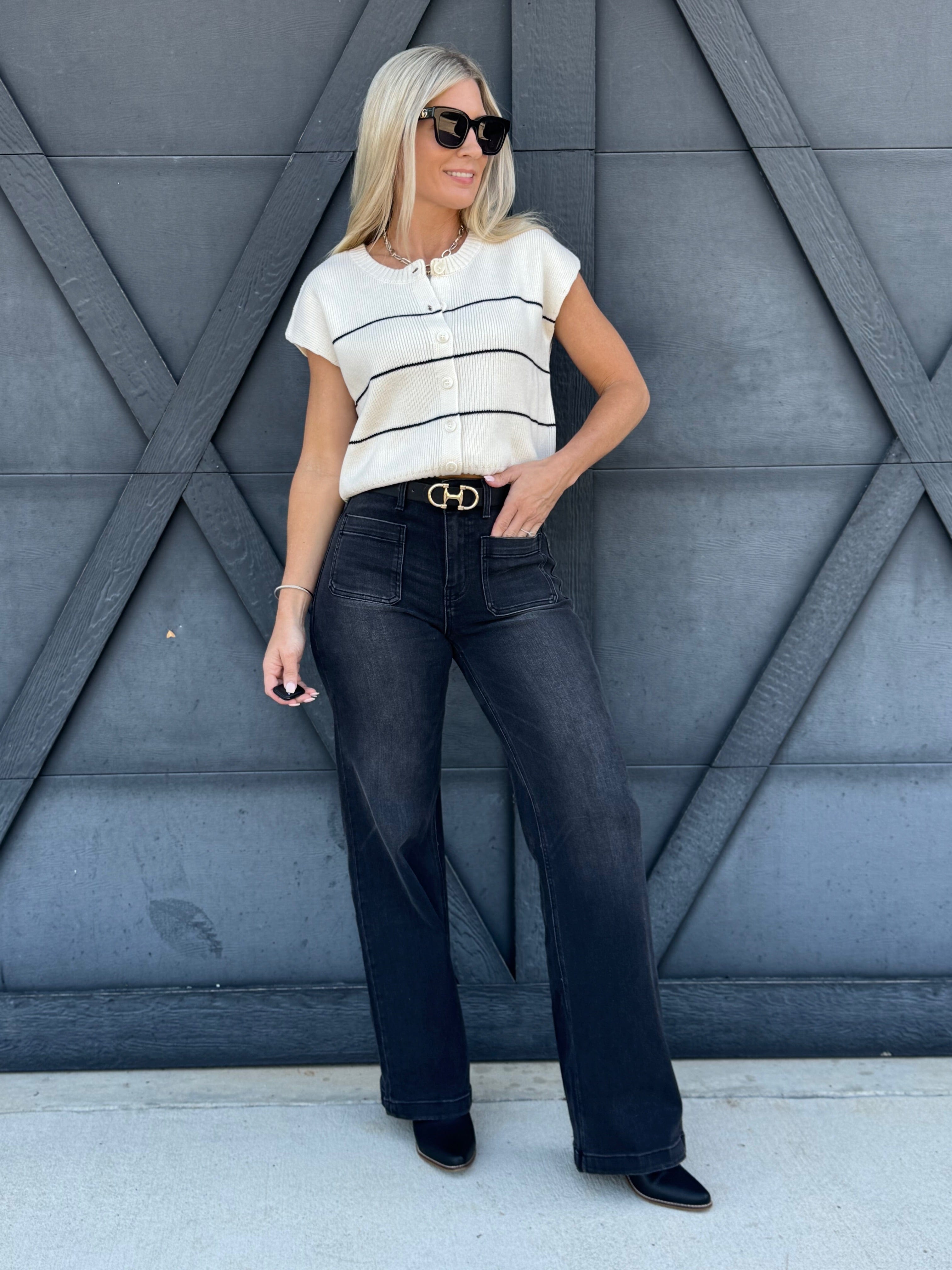 High Rise Wide Trouser Jeans In Engross - Infinity Raine