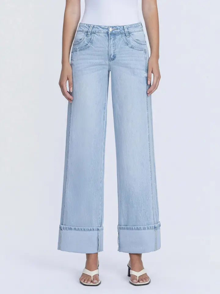 Vervet Super High Rise Cuffed Baggy Wide Jeans In Streamlined - Infinity Raine