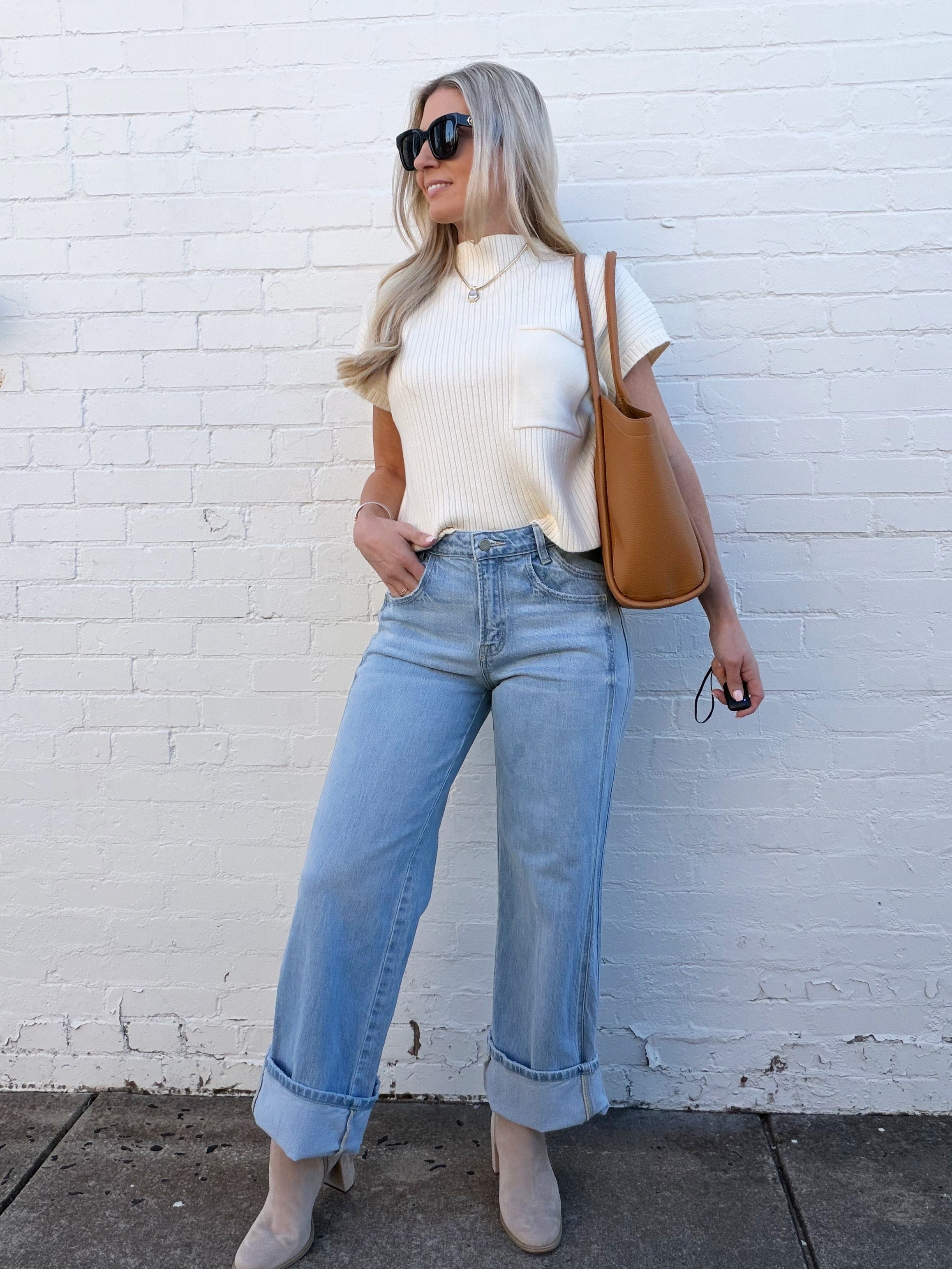 VERVET Bottoms - Pants Vervet Super High Rise Cuffed Baggy Wide Jeans In Streamlined