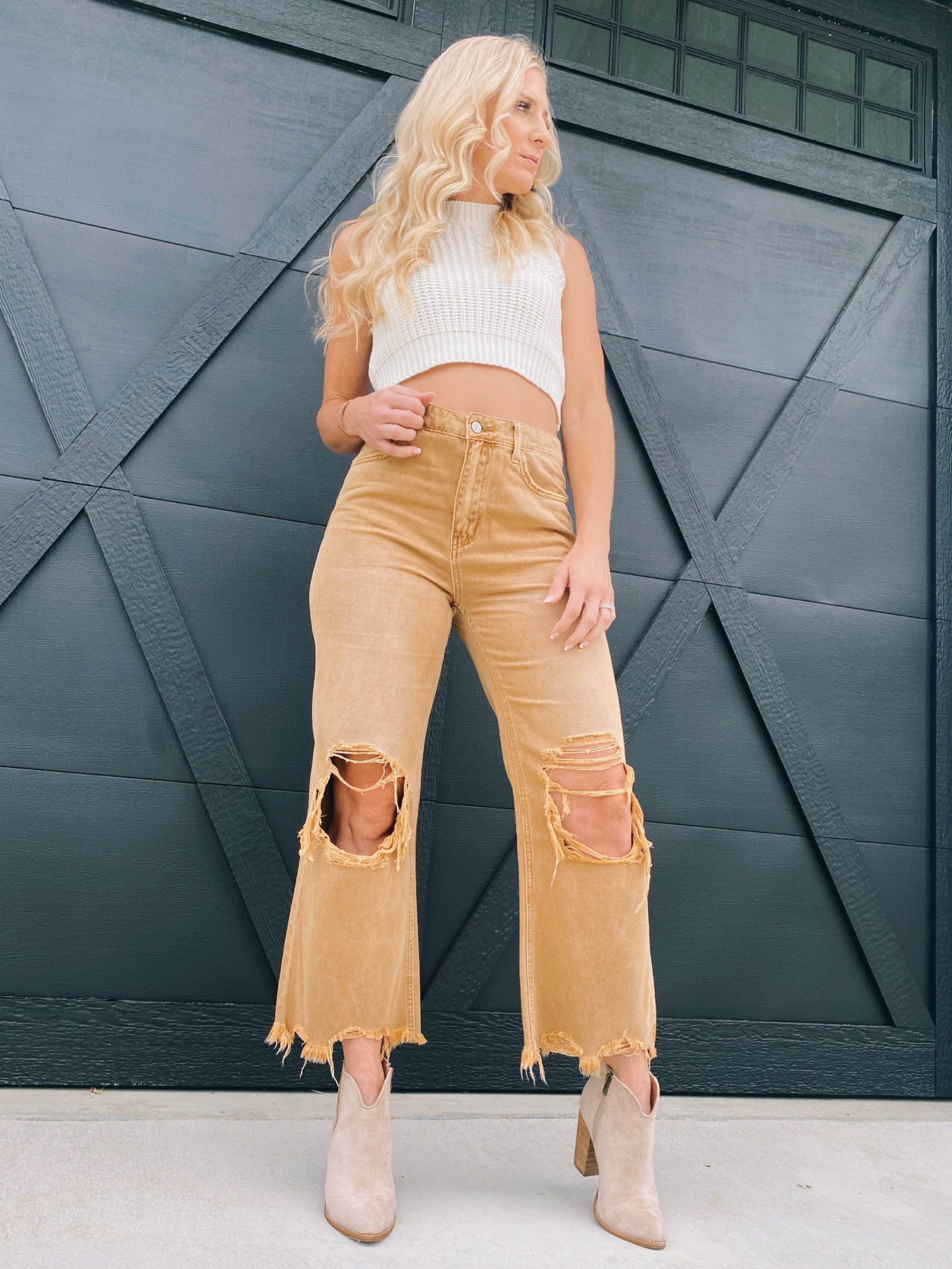 Vervet 90s Vintage Crop Flare Jeans-Mustard - Infinity Raine