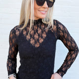 Very J Tops - Blouses High Neck Fitted Mesh Top In Black