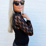 Very J Tops - Blouses High Neck Fitted Mesh Top In Black
