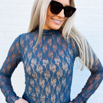 Very J Tops - Blouses High Neck Fitted Mesh Top In Forest