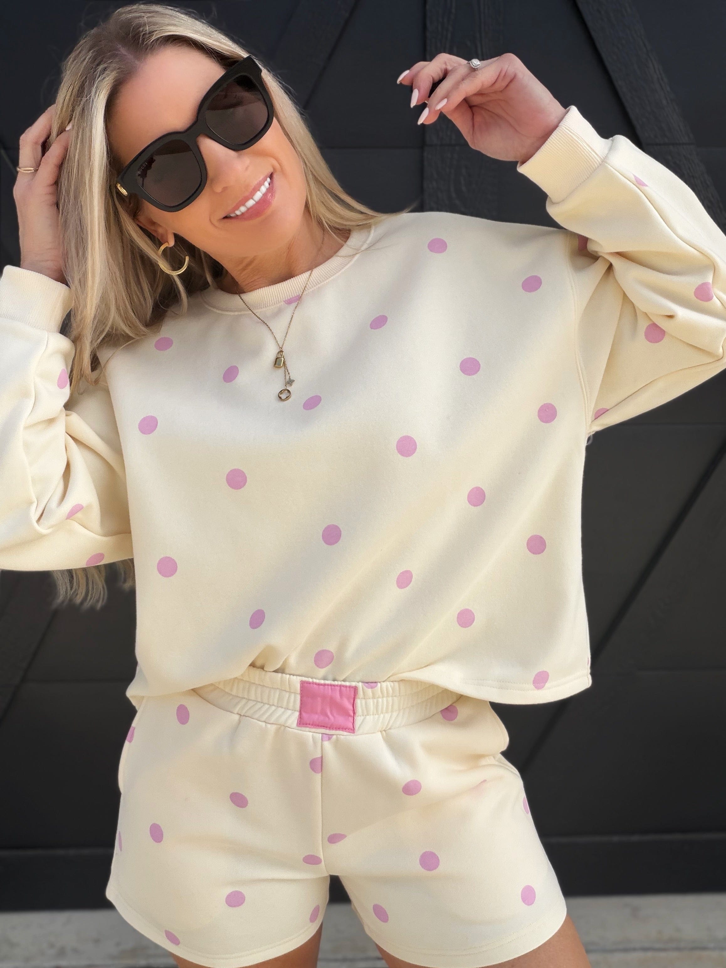 VEVERET Bottoms - Shorts Polka Dot Printed Shorts In Cream/Pink