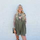 V-Neck Sleeveless Demin Romper In Olive - Infinity Raine