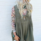 V-Neck Sleeveless Demin Romper In Olive - Infinity Raine