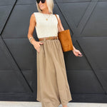 Village Belted Midi Skirt In Taupe - Infinity Raine