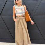 Village Belted Midi Skirt In Taupe - Infinity Raine