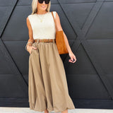 Village Belted Midi Skirt In Taupe - Infinity Raine