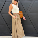 Village Belted Midi Skirt In Taupe - Infinity Raine