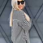 Satin Striped Blouse In Black - Infinity Raine