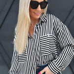 Satin Striped Blouse In Black - Infinity Raine