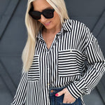 Satin Striped Blouse In Black - Infinity Raine