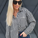 Satin Striped Blouse In Black - Infinity Raine