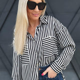 Satin Striped Blouse In Black - Infinity Raine