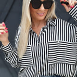 Satin Striped Blouse In Black - Infinity Raine