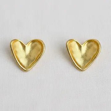 Vintage Inspired Gold-Toned Textured Heart Stud Earrings - Infinity Raine
