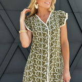 Fringe Detailed Embroidery Shift Dress In Olive - Infinity Raine