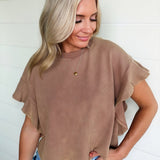 Waffle Knit Tiered Flutter Sleeve Crop Top In Coco - Infinity Raine