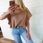 Waffle Knit Tiered Flutter Sleeve Crop Top In Coco - Infinity Raine