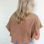 Waffle Knit Tiered Flutter Sleeve Crop Top In Coco - Infinity Raine