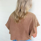 Waffle Knit Tiered Flutter Sleeve Crop Top In Coco - Infinity Raine