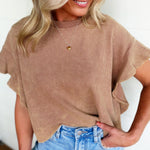 Waffle Knit Tiered Flutter Sleeve Crop Top In Coco - Infinity Raine