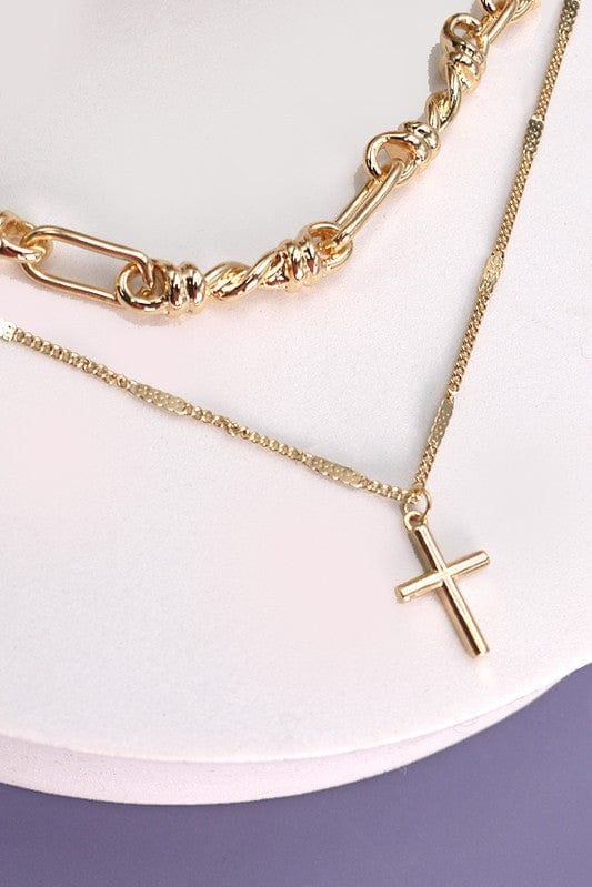 Double Row Cross Necklace-Gold - Infinity Raine