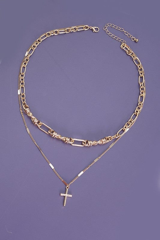 Double Row Cross Necklace-Gold - Infinity Raine