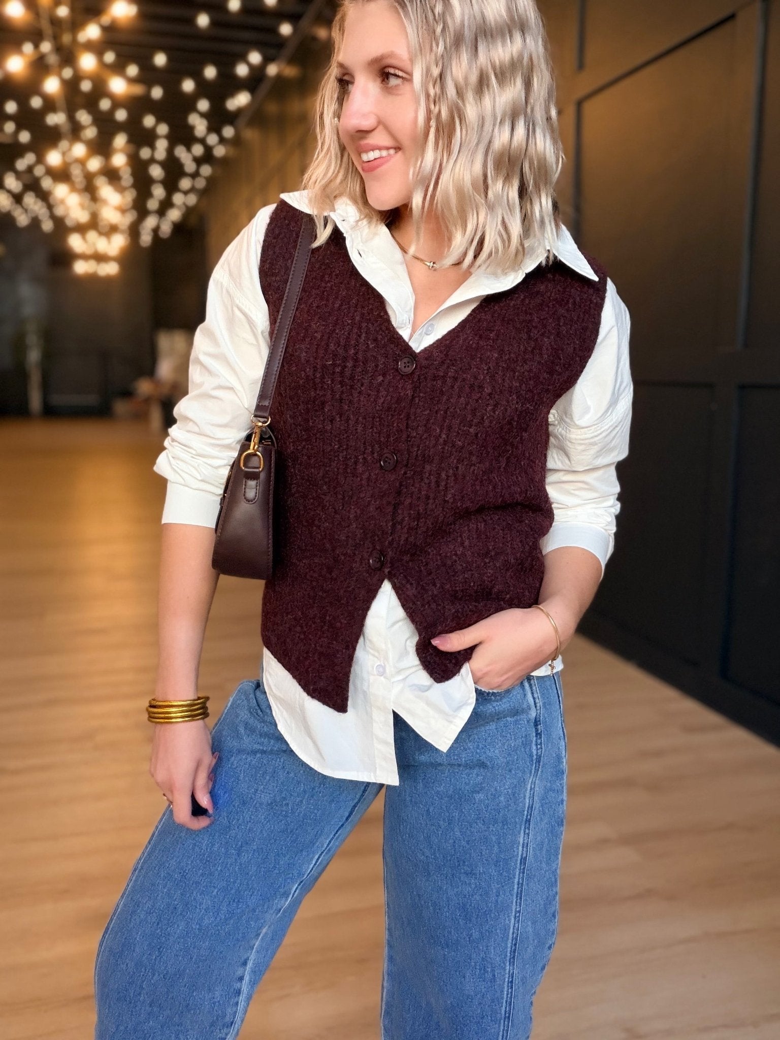 Warm Cider Sweater Vest In Burgundy - Infinity Raine