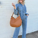Washed Button Down Shacket In Chambray - Infinity Raine