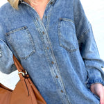 Washed Button Down Shacket In Chambray - Infinity Raine