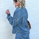 Washed Button Down Shacket In Chambray - Infinity Raine