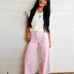 Washed Color Stretch Pants In Baby Pink - Infinity Raine