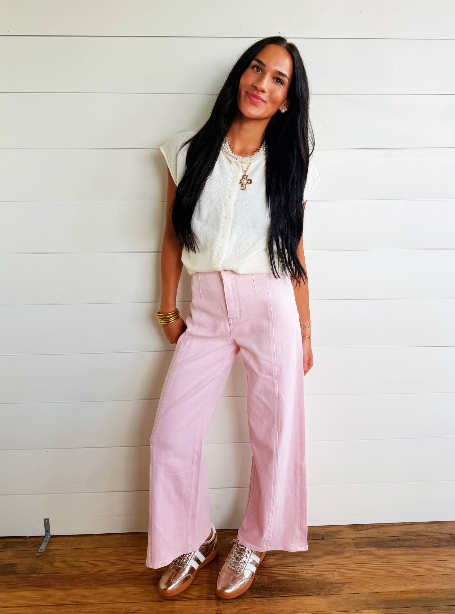 Washed Color Stretch Pants In Baby Pink - Infinity Raine