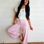 Washed Color Stretch Pants In Baby Pink - Infinity Raine