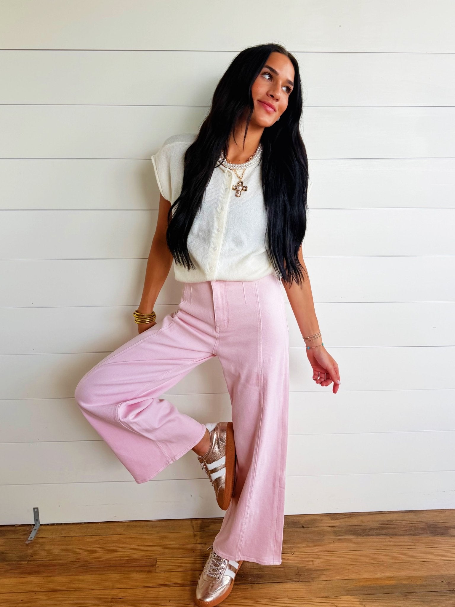 Washed Color Stretch Pants In Baby Pink - Infinity Raine