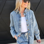 Washed Cropped Denim Button Down Shirt In Chambray - Infinity Raine
