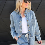 Washed Cropped Denim Button Down Shirt In Chambray - Infinity Raine