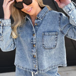Washed Cropped Denim Button Down Shirt In Chambray - Infinity Raine